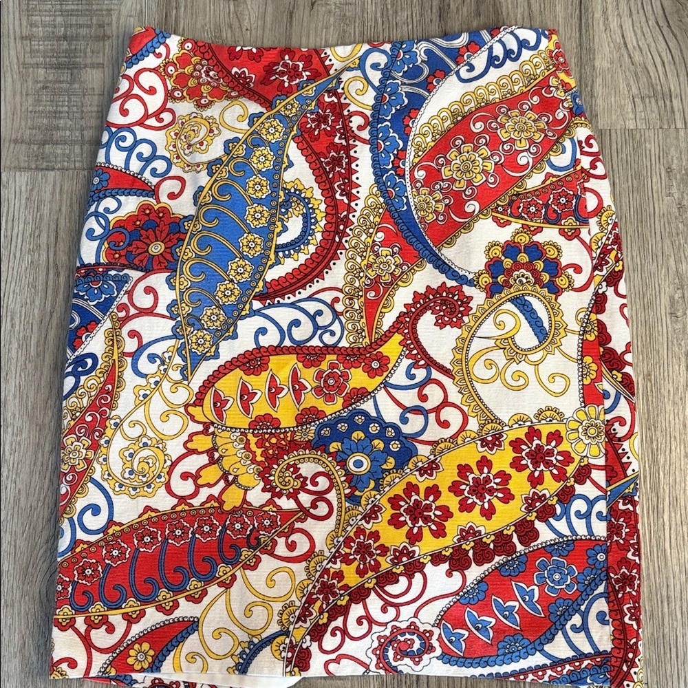 Talbots Paisley skirt yellow reds white blues back zip size 4P